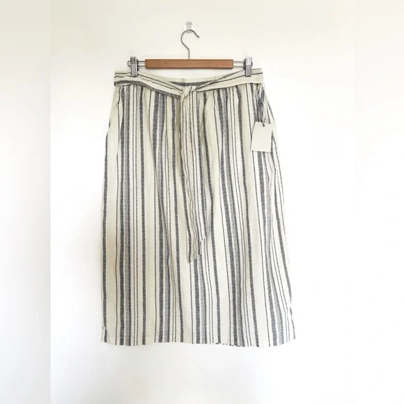 Womens Deane & White Skirt UK 16 A-Line Linen Stripe Cream Midi Length Pockets - Picture 1 of 11